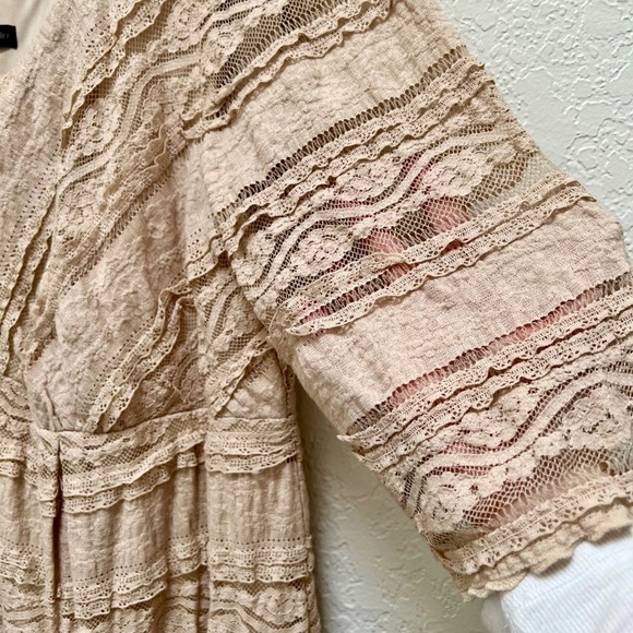 Chris McLaughlin‎ 18W Beige Lace Tiered V Neck Midi Dress 3/4 Sleeve - Picture 5 of 6